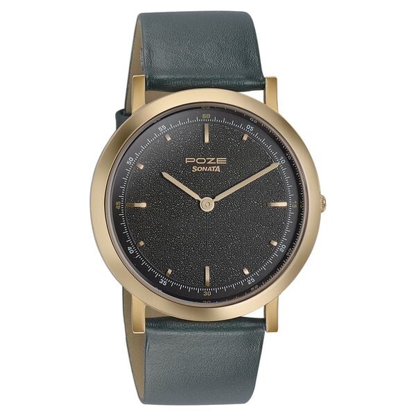Sonata Poze Quartz Analog Green Dial Leather Strap Watch for Men